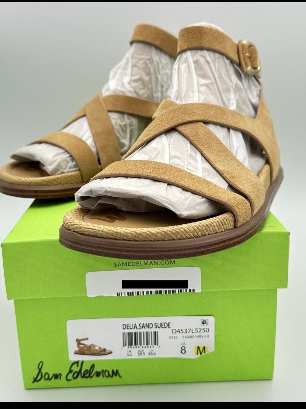 Sam Edelman Sand Suede Strappy Flat Sandals - Tan